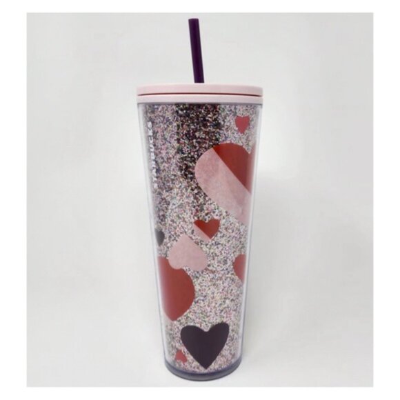 NEW Starbucks Valentine Glitter Hearts Pink Purple Acrylic Tumbler 24 oz - Picture 2 of 5